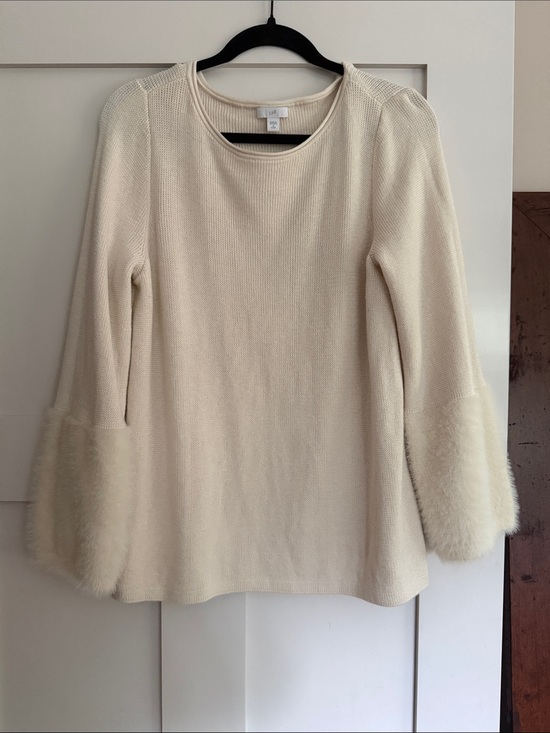 J. Jill Sweaters - J.Jill Cream Faux-Fur Cuff Sweater